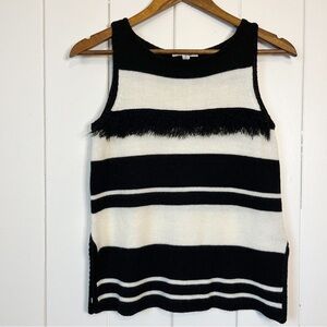 BB Dakota Black and White Striped Top With Fringe Detail. Size Small.